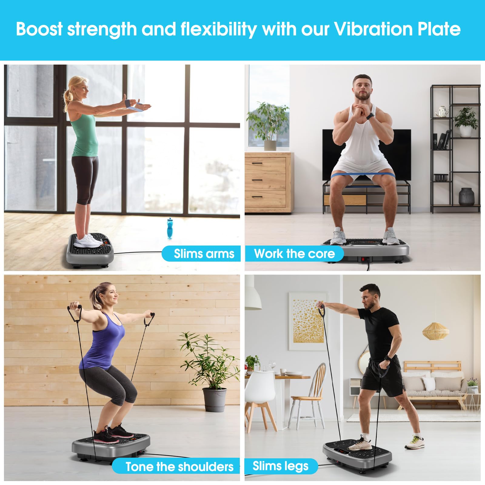 SoftGym Vibration Plate Exercise Machine for Lymphatic Drainage,Power Vibrate Stand Shake Board 450 Lbs Capacity Whole Body Workout Waver with Fitness Resistance Bands Weight Loss Gifts for Women Men - The Cozy Corner