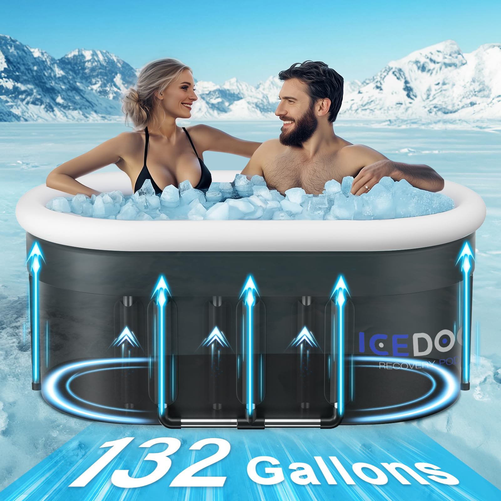 Upgraded 175 - Gal Oval Ice Bath Tub with Air Ring, Portable Multi - Layered Cold Plunge Tub - Foldable & Inflatable, with Lid, for Athletes & Adults,Ideal for Home, Gym & Outdoor Use - The Cozy Corner