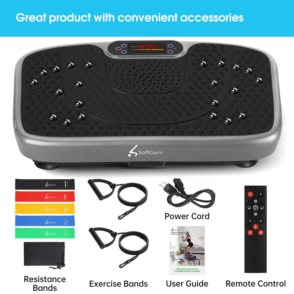 SoftGym Vibration Plate Exercise Machine for Lymphatic Drainage,Power Vibrate Stand Shake Board 450 Lbs Capacity Whole Body Workout Waver with Fitness Resistance Bands Weight Loss Gifts for Women Men - The Cozy Corner