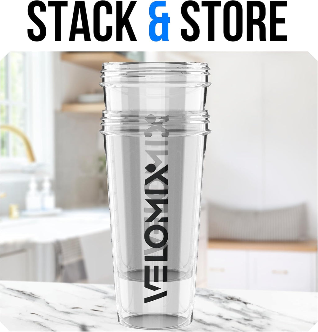 VELOMIX - 2 Pack - 28 oz Protein Shaker Bottles for Protein Mixes - 2x Wire Whisk | Leak Proof Shaker Cups for Protein Shakes | Protein Shaker Bottle Pack (Black/Transparent) - The Cozy Corner