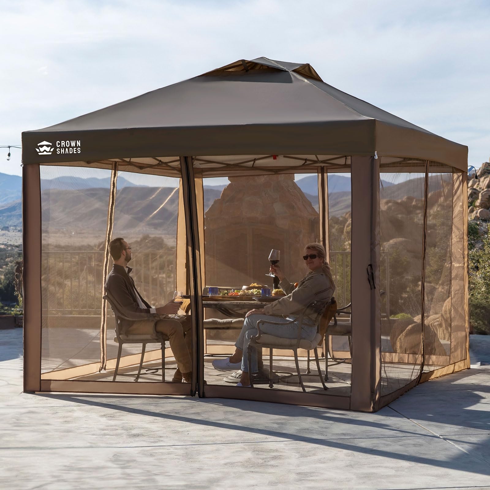 CROWN SHADES 13x13 Pop Up Gazebo, Canopy Tent, Gazebos on Clearance - Outdoor Gazebo for Backyard & Patio Furniture - Carpa Pop Up Tent with Wheeled STO - N - Go Cover Bag (Beige & Coffee) - The Cozy Corner