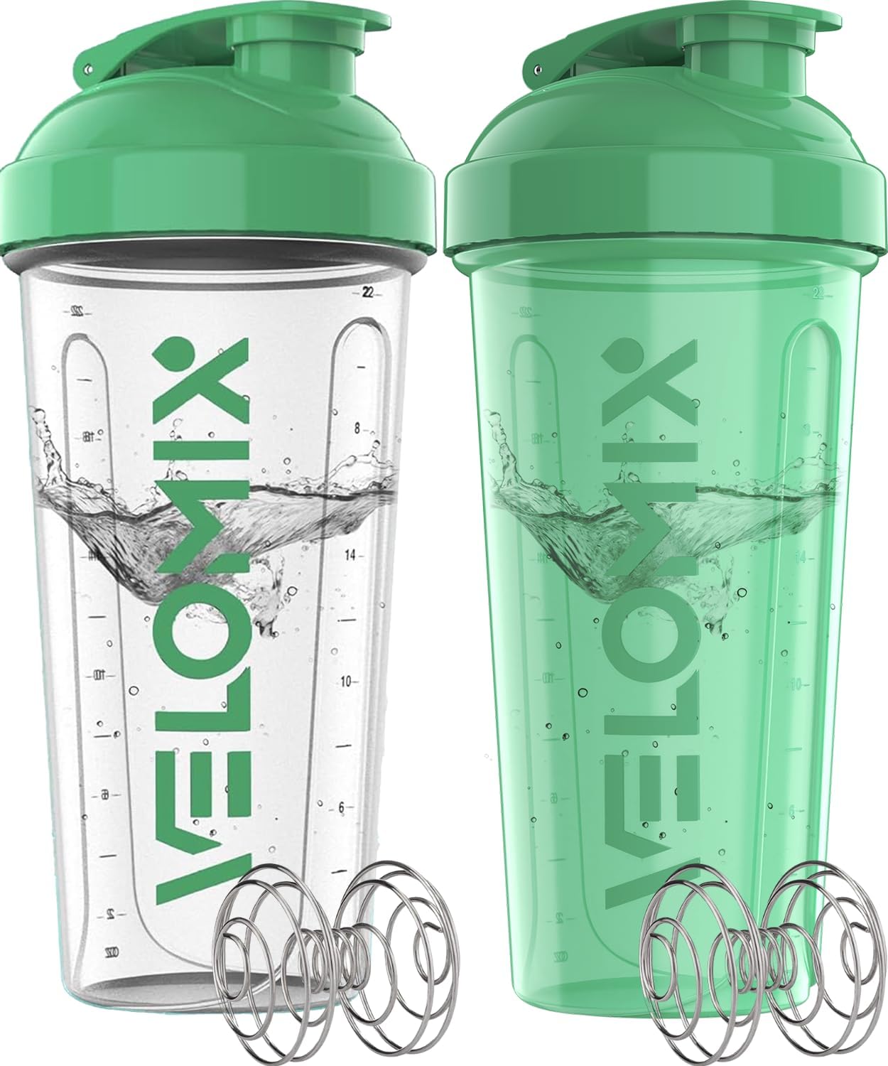 VELOMIX - 2 Pack - 28 oz Protein Shaker Bottles for Protein Mixes - 2x Wire Whisk | Leak Proof Shaker Cups for Protein Shakes | Protein Shaker Bottle Pack (Black/Transparent) - The Cozy Corner