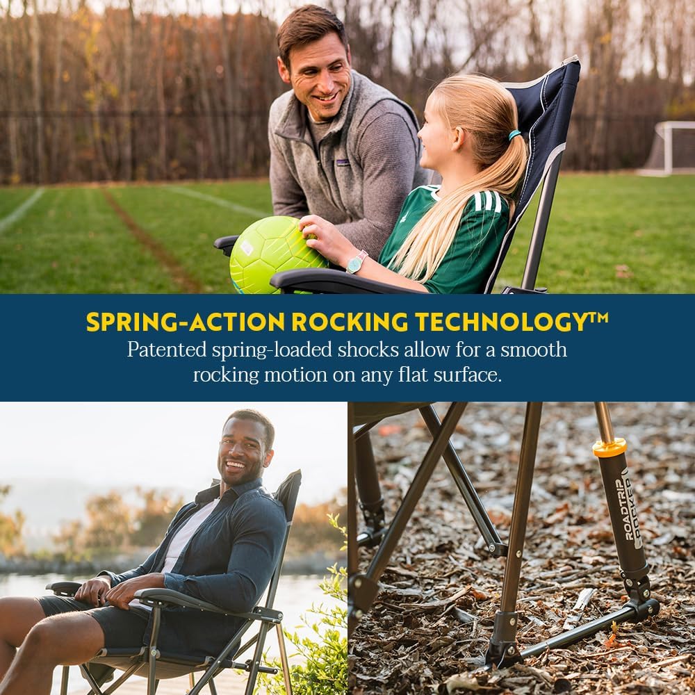 GCI OUTDOOR RoadTrip Rocker Camping Chair | Portable, Folding Rocking Chair with Solid, Durable Armrests, Drink Holder & Comfortable Extended Backrest — Indigo Blue - The Cozy Corner