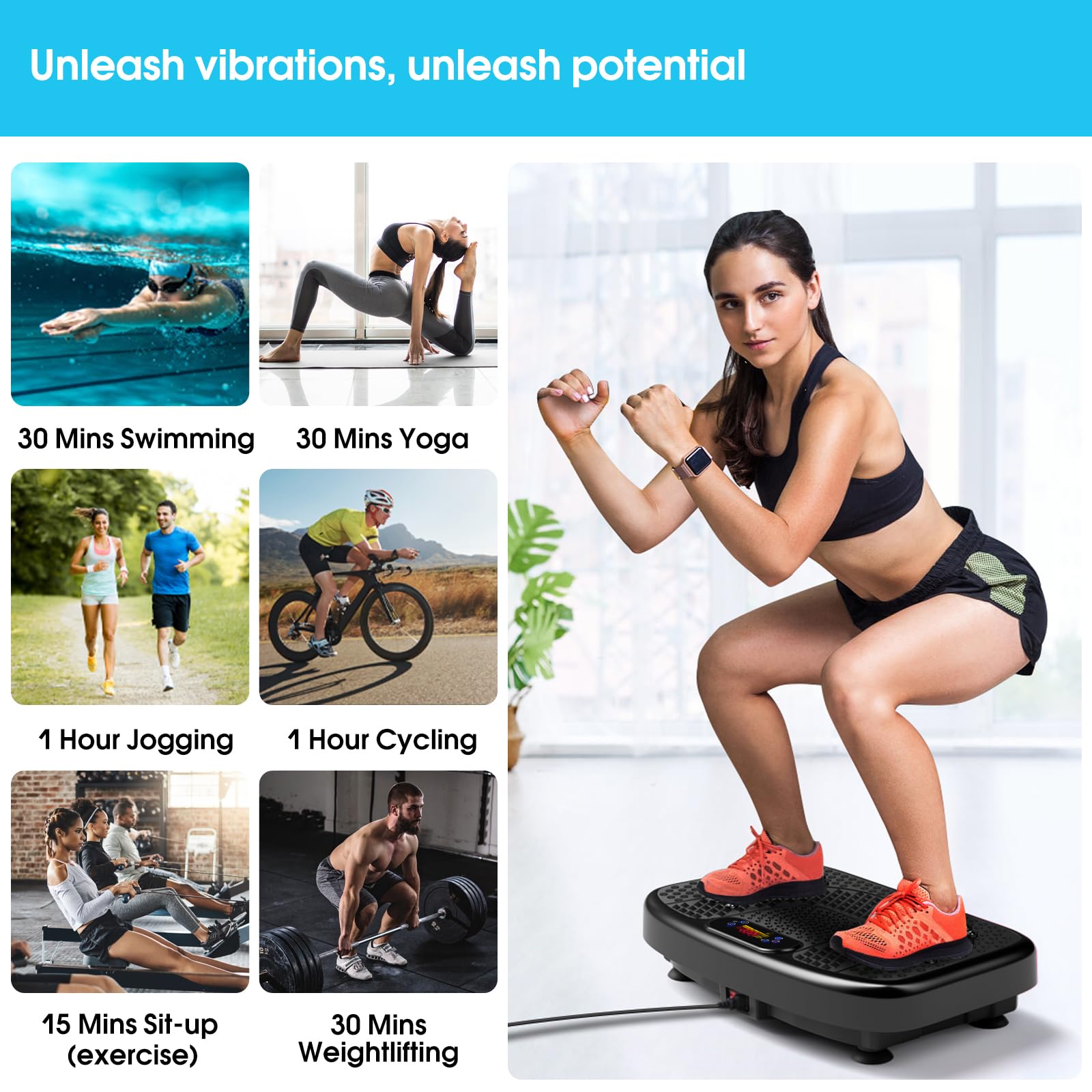 SoftGym Vibration Plate Exercise Machine for Lymphatic Drainage,Power Vibrate Stand Shake Board 450 Lbs Capacity Whole Body Workout Waver with Fitness Resistance Bands Weight Loss Gifts for Women Men - The Cozy Corner