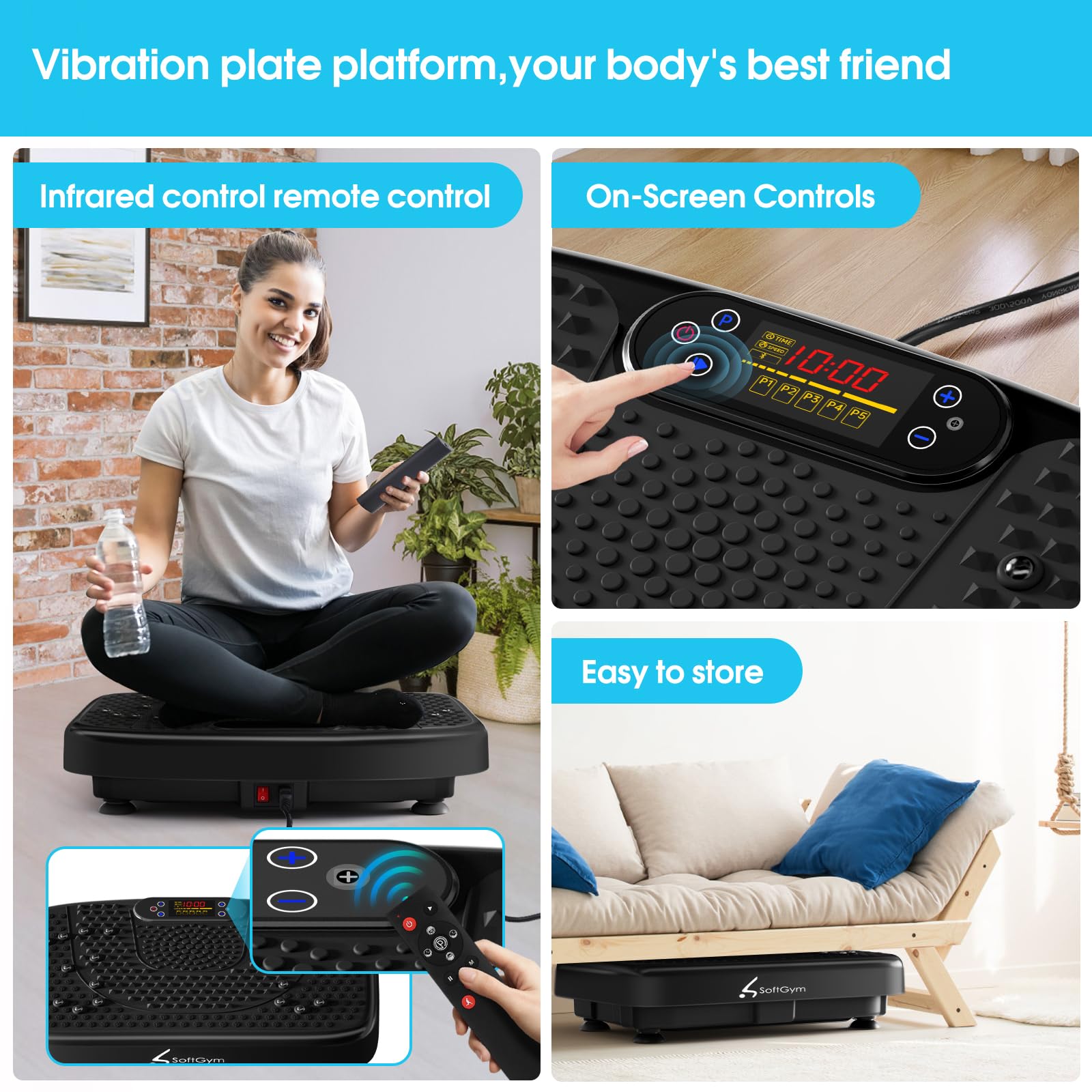 SoftGym Vibration Plate Exercise Machine for Lymphatic Drainage,Power Vibrate Stand Shake Board 450 Lbs Capacity Whole Body Workout Waver with Fitness Resistance Bands Weight Loss Gifts for Women Men - The Cozy Corner