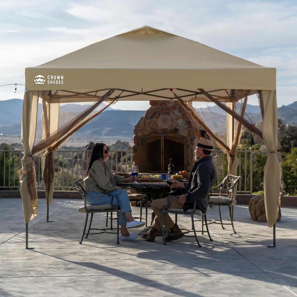 CROWN SHADES 13x13 Pop Up Gazebo, Canopy Tent, Gazebos on Clearance - Outdoor Gazebo for Backyard & Patio Furniture - Carpa Pop Up Tent with Wheeled STO - N - Go Cover Bag (Beige & Coffee) - The Cozy Corner