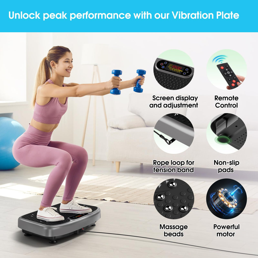 SoftGym Vibration Plate Exercise Machine for Lymphatic Drainage,Power Vibrate Stand Shake Board 450 Lbs Capacity Whole Body Workout Waver with Fitness Resistance Bands Weight Loss Gifts for Women Men - The Cozy Corner
