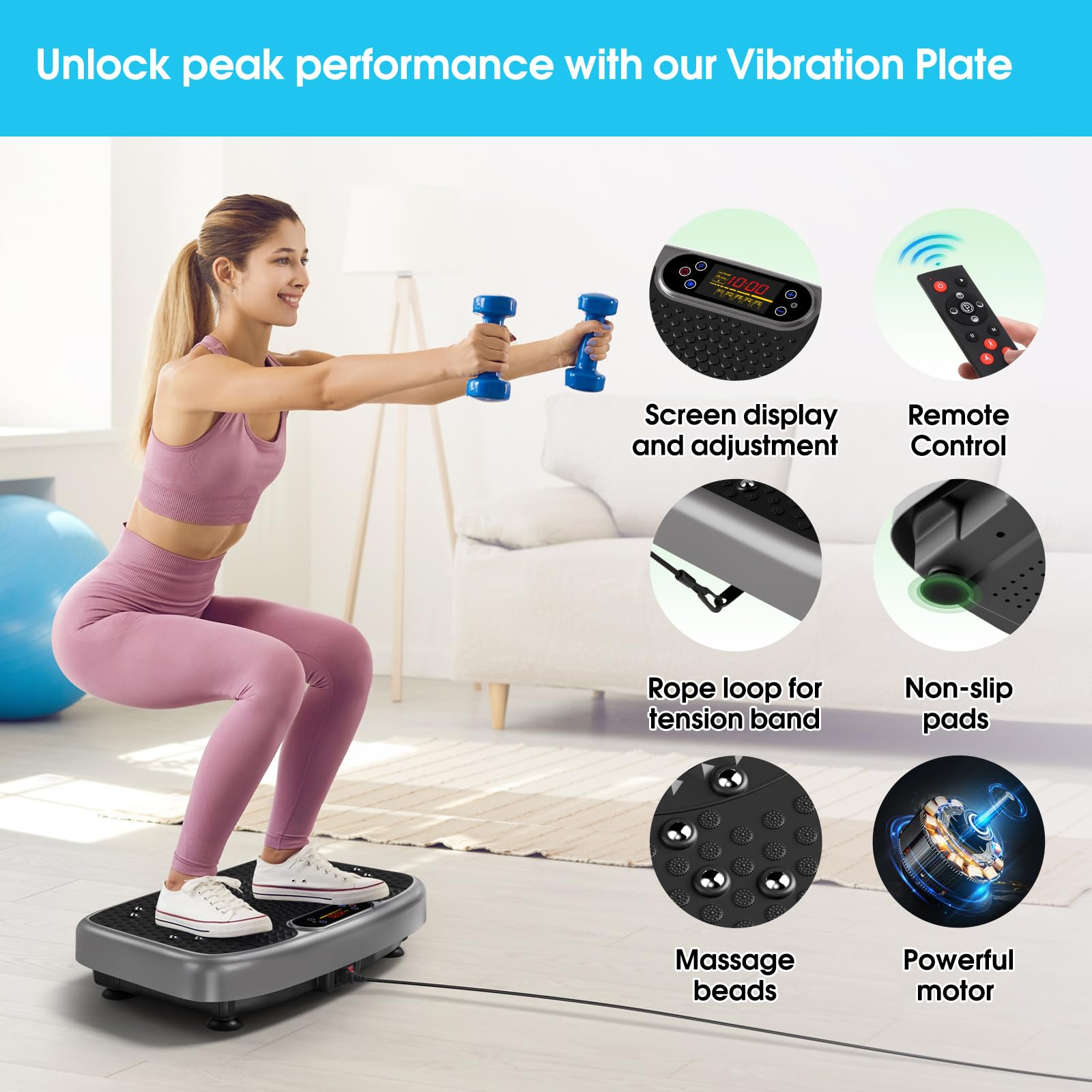 SoftGym Vibration Plate Exercise Machine for Lymphatic Drainage,Power Vibrate Stand Shake Board 450 Lbs Capacity Whole Body Workout Waver with Fitness Resistance Bands Weight Loss Gifts for Women Men - The Cozy Corner