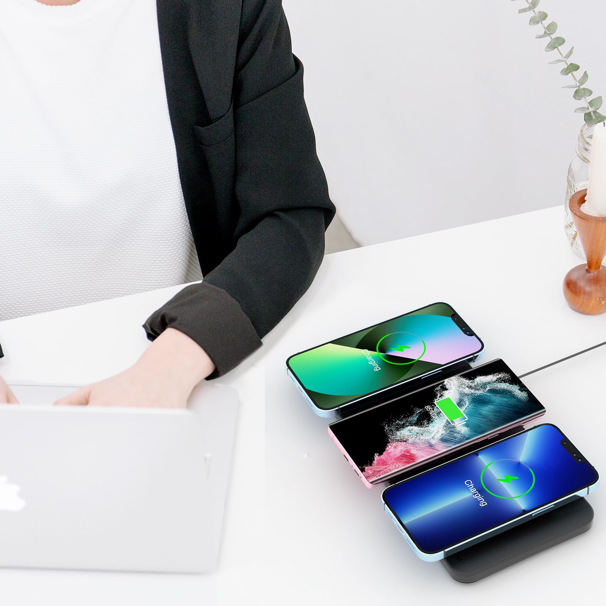 Triple Wireless Charger Pad - 15W Fast Charging Station for Apple iPhone 16/15/14/13/12 Pro/Max/Plus, AirPods, Qi - Certified 3 - in - 1 Charging Mat for Multiple Devices One - Step Wireless Charging Solution - The Cozy Corner