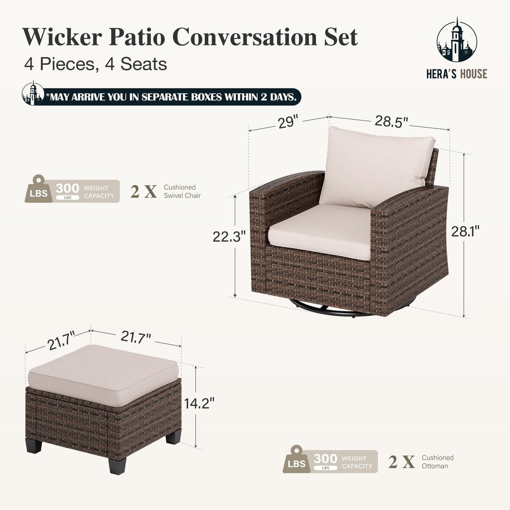 HERA'S HOUSE Patio Furniture Set with 56" Fire Pit Table, Outdoor Patio Conversation Sets, 6 Pieces 7 Seats Wicker Outside Sectional Sofa Set for Lawn Backyard Deck - The Cozy Corner