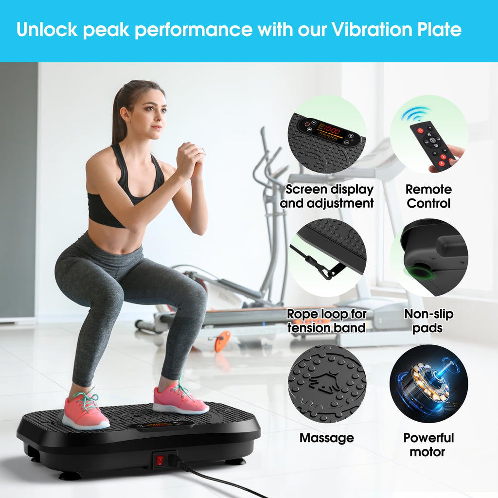 SoftGym Vibration Plate Exercise Machine for Lymphatic Drainage,Power Vibrate Stand Shake Board 450 Lbs Capacity Whole Body Workout Waver with Fitness Resistance Bands Weight Loss Gifts for Women Men - The Cozy Corner