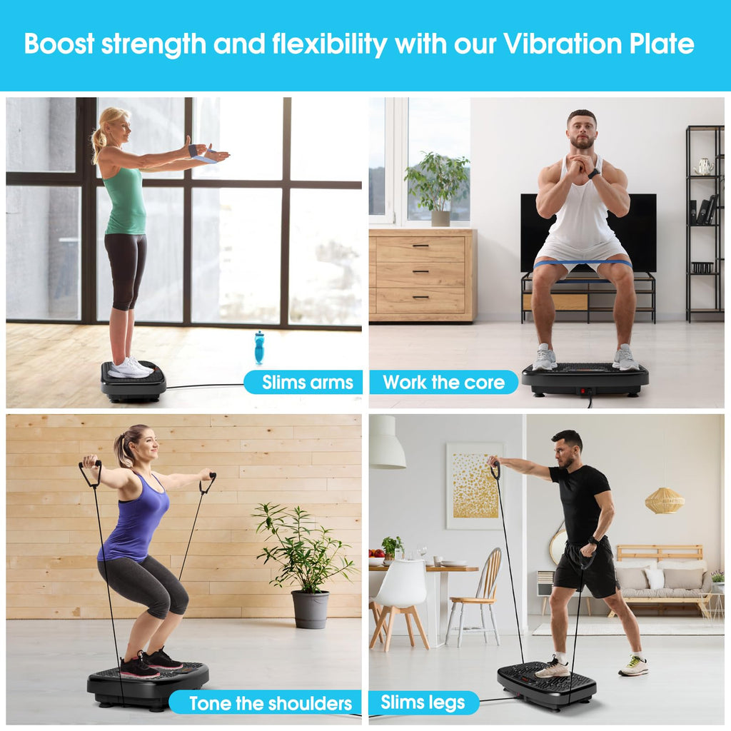 SoftGym Vibration Plate Exercise Machine for Lymphatic Drainage,Power Vibrate Stand Shake Board 450 Lbs Capacity Whole Body Workout Waver with Fitness Resistance Bands Weight Loss Gifts for Women Men - The Cozy Corner