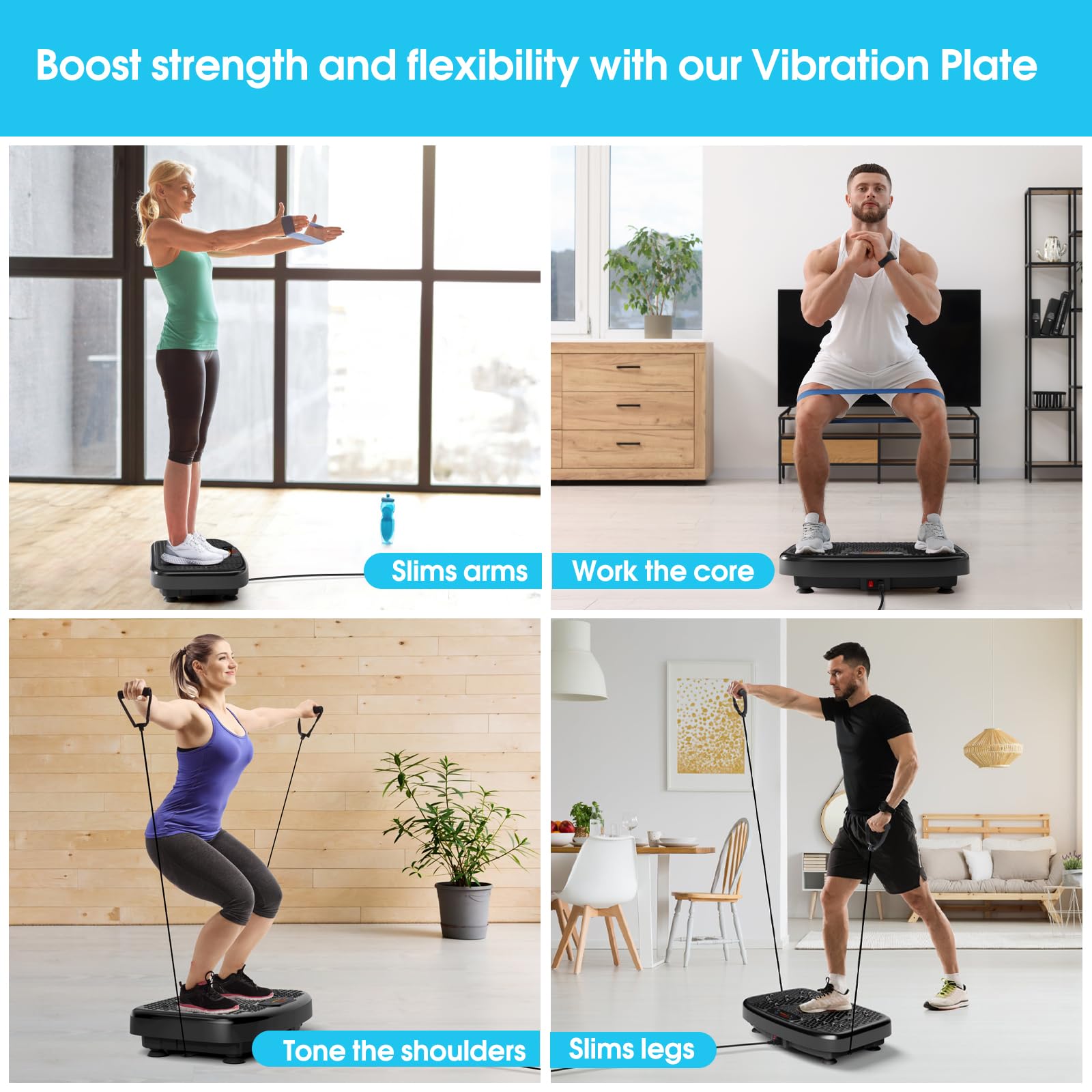 SoftGym Vibration Plate Exercise Machine for Lymphatic Drainage,Power Vibrate Stand Shake Board 450 Lbs Capacity Whole Body Workout Waver with Fitness Resistance Bands Weight Loss Gifts for Women Men - The Cozy Corner