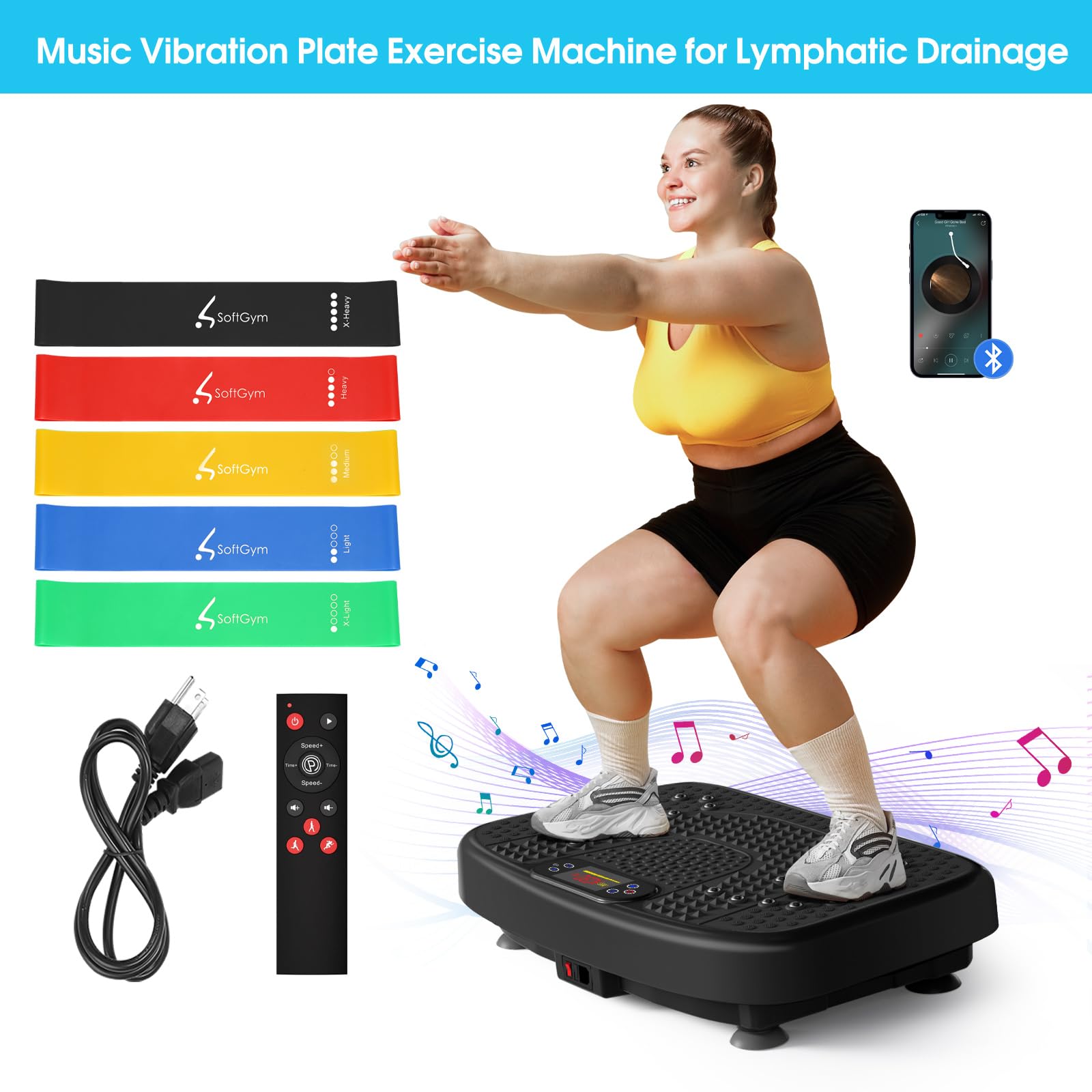 SoftGym Vibration Plate Exercise Machine for Lymphatic Drainage,Power Vibrate Stand Shake Board 450 Lbs Capacity Whole Body Workout Waver with Fitness Resistance Bands Weight Loss Gifts for Women Men - The Cozy Corner