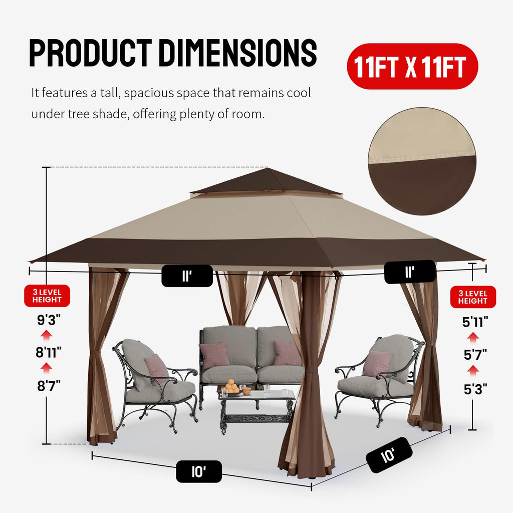 CROWN SHADES 13x13 Pop Up Gazebo, Canopy Tent, Gazebos on Clearance - Outdoor Gazebo for Backyard & Patio Furniture - Carpa Pop Up Tent with Wheeled STO - N - Go Cover Bag (Beige & Coffee) - The Cozy Corner