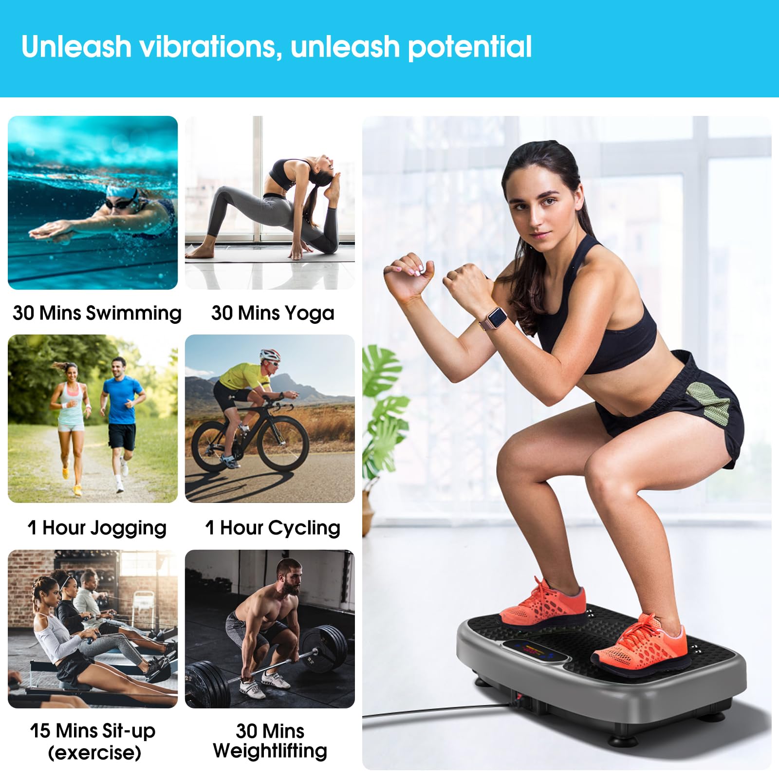 SoftGym Vibration Plate Exercise Machine for Lymphatic Drainage,Power Vibrate Stand Shake Board 450 Lbs Capacity Whole Body Workout Waver with Fitness Resistance Bands Weight Loss Gifts for Women Men - The Cozy Corner