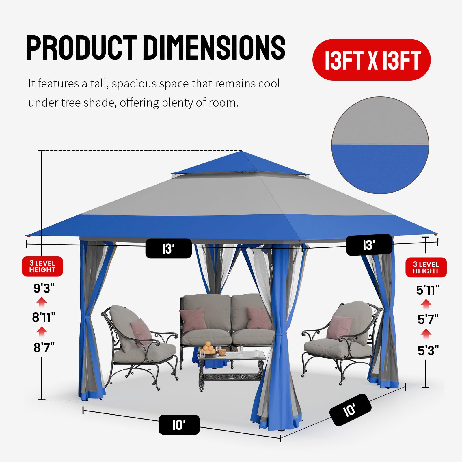 CROWN SHADES 13x13 Pop Up Gazebo, Canopy Tent, Gazebos on Clearance - Outdoor Gazebo for Backyard & Patio Furniture - Carpa Pop Up Tent with Wheeled STO - N - Go Cover Bag (Beige & Coffee) - The Cozy Corner