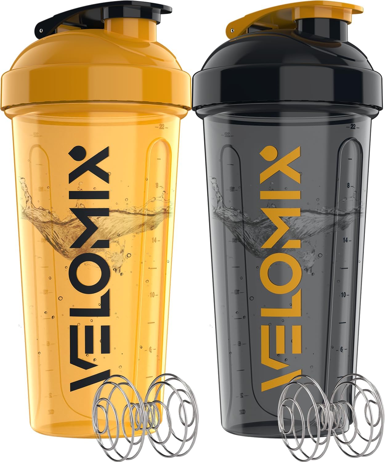 VELOMIX - 2 Pack - 28 oz Protein Shaker Bottles for Protein Mixes - 2x Wire Whisk | Leak Proof Shaker Cups for Protein Shakes | Protein Shaker Bottle Pack (Black/Transparent) - The Cozy Corner