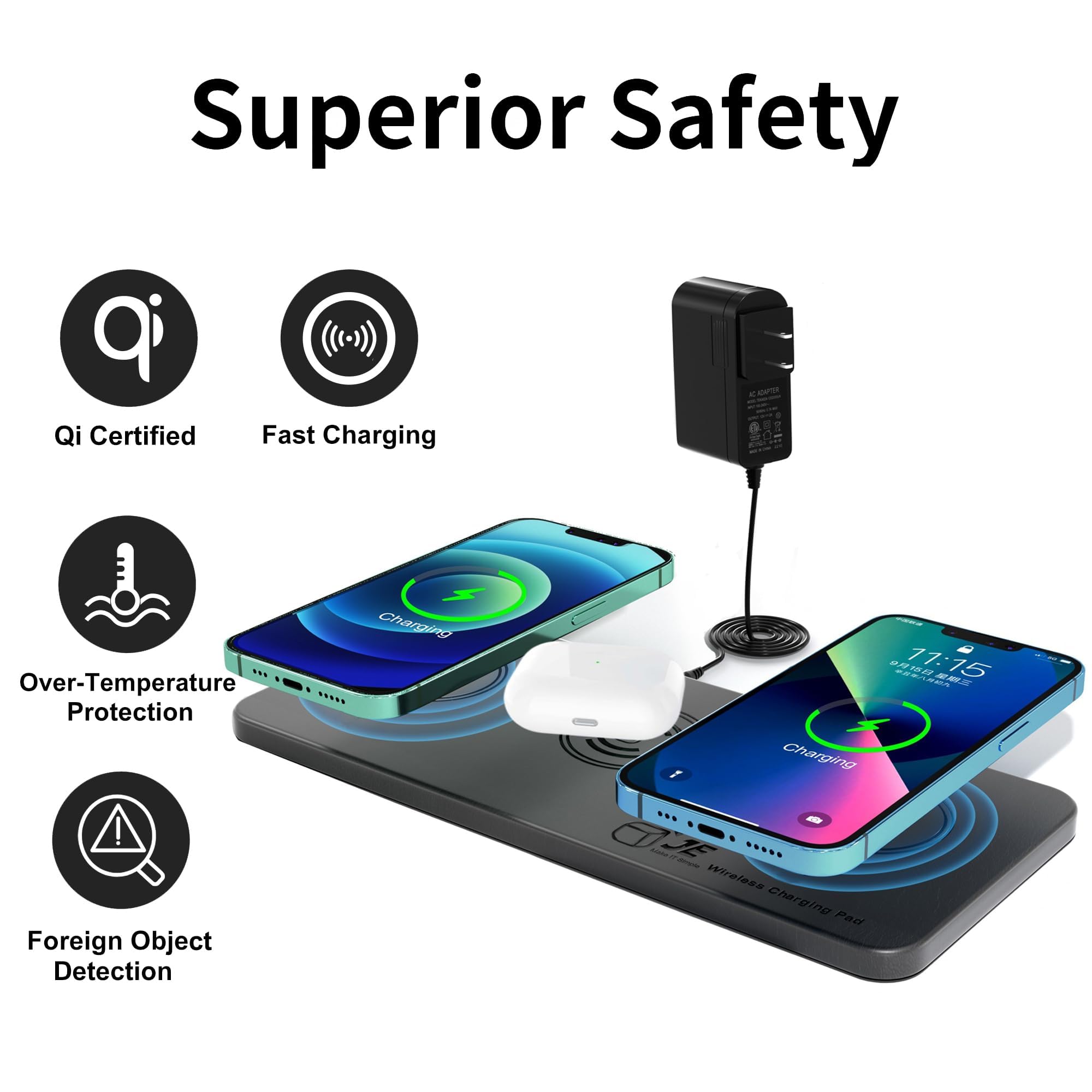 Triple Wireless Charger Pad - 15W Fast Charging Station for Apple iPhone 16/15/14/13/12 Pro/Max/Plus, AirPods, Qi - Certified 3 - in - 1 Charging Mat for Multiple Devices One - Step Wireless Charging Solution - The Cozy Corner