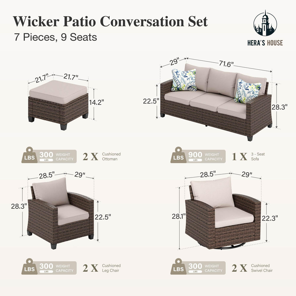 HERA'S HOUSE Patio Furniture Set with 56" Fire Pit Table, Outdoor Patio Conversation Sets, 6 Pieces 7 Seats Wicker Outside Sectional Sofa Set for Lawn Backyard Deck - The Cozy Corner