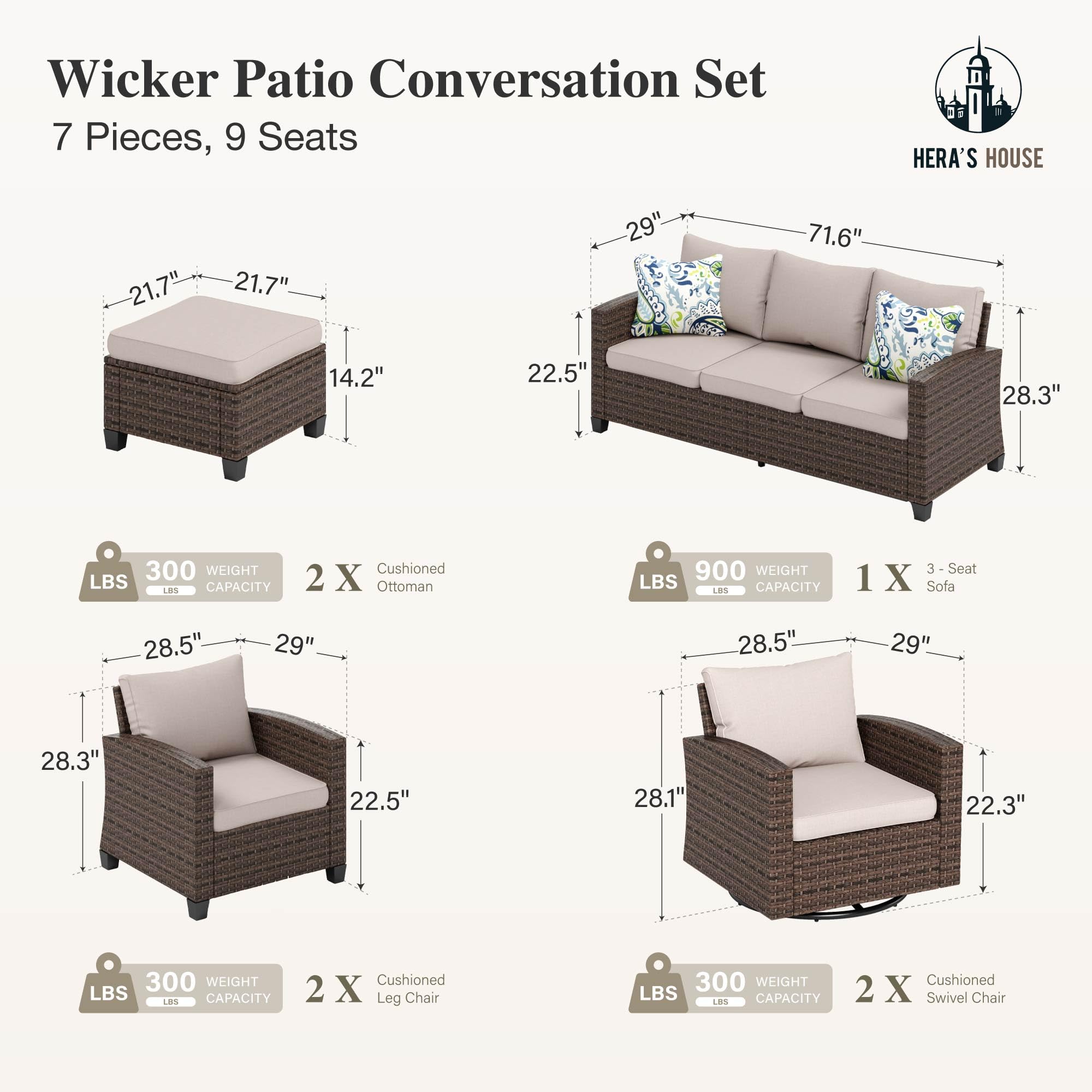 HERA'S HOUSE Patio Furniture Set with 56" Fire Pit Table, Outdoor Patio Conversation Sets, 6 Pieces 7 Seats Wicker Outside Sectional Sofa Set for Lawn Backyard Deck - The Cozy Corner