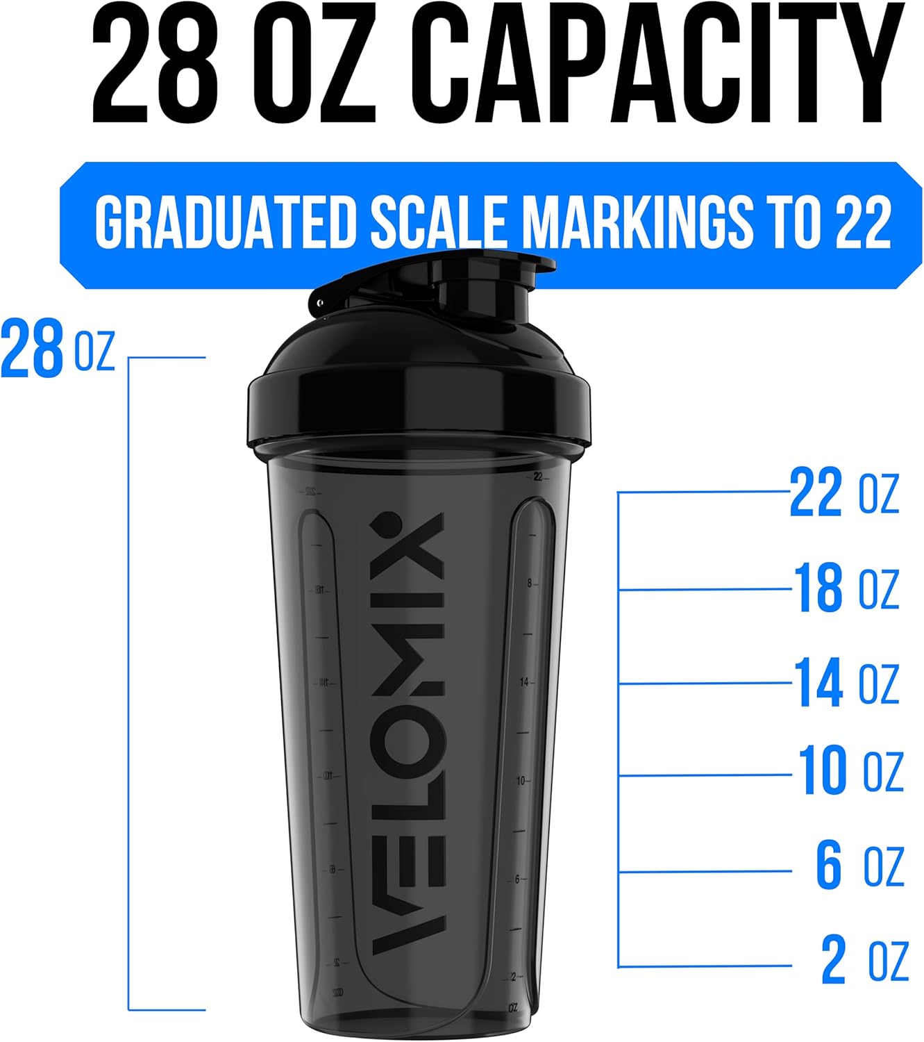VELOMIX - 2 Pack - 28 oz Protein Shaker Bottles for Protein Mixes - 2x Wire Whisk | Leak Proof Shaker Cups for Protein Shakes | Protein Shaker Bottle Pack (Black/Transparent) - The Cozy Corner