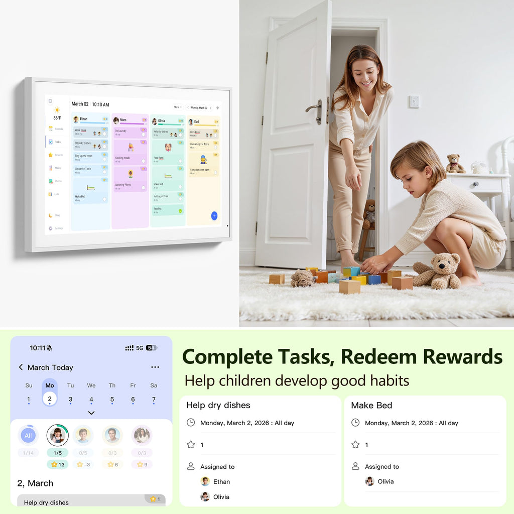 Digital Calendar, 15.6 Inch Wall Planner Electronic Calendar & Chore Chart, Smart Touchscreen Interactive Display for Family Schedules, Great for Organizing Your Routines, Wall & Desk Mountable - The Cozy Corner