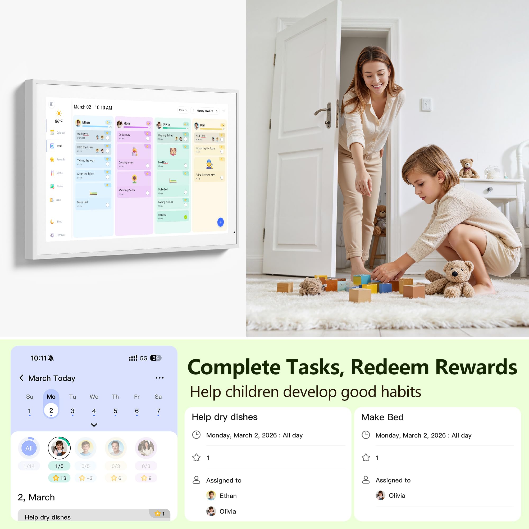 Digital Calendar, 15.6 Inch Wall Planner Electronic Calendar & Chore Chart, Smart Touchscreen Interactive Display for Family Schedules, Great for Organizing Your Routines, Wall & Desk Mountable - The Cozy Corner