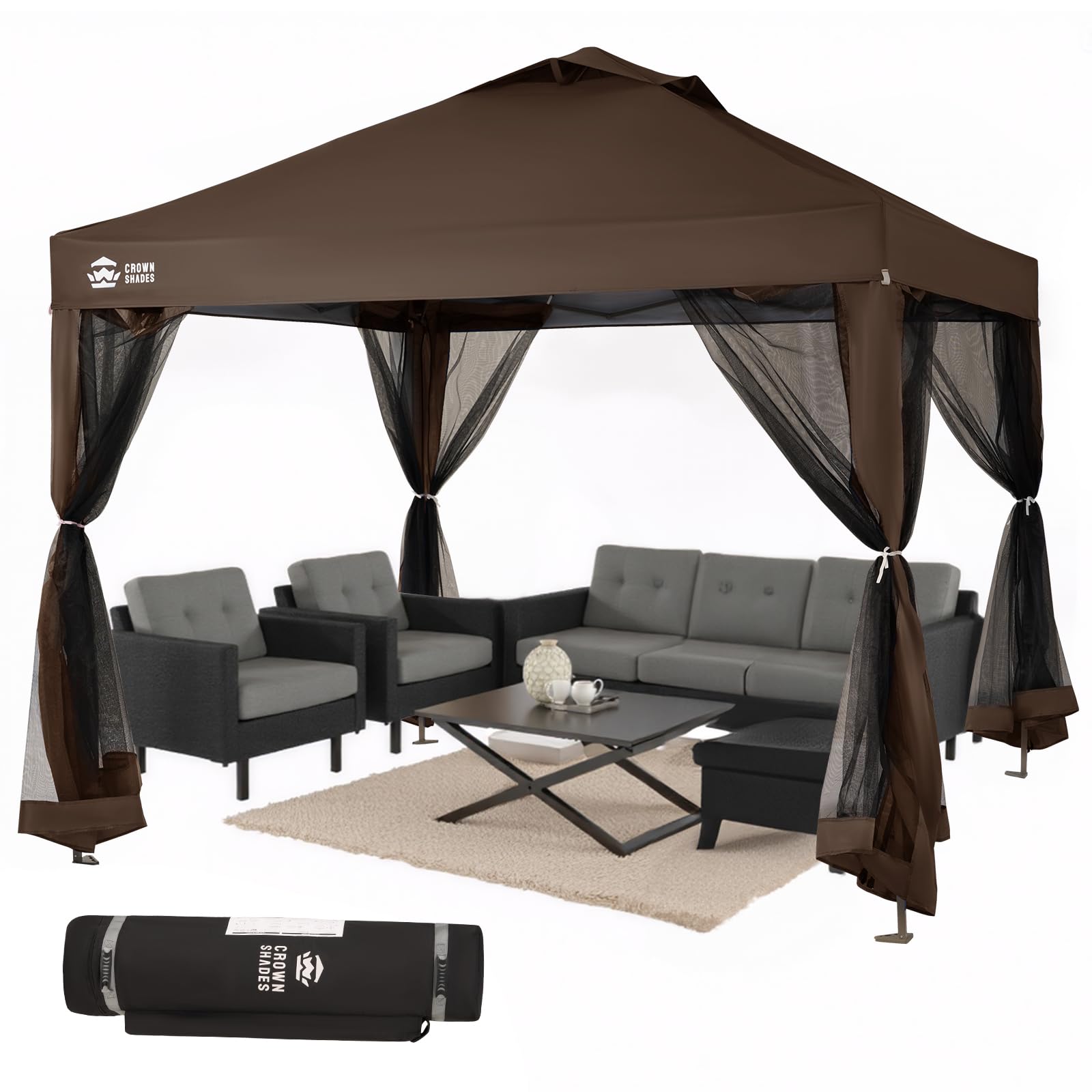 CROWN SHADES 13x13 Pop Up Gazebo, Canopy Tent, Gazebos on Clearance - Outdoor Gazebo for Backyard & Patio Furniture - Carpa Pop Up Tent with Wheeled STO - N - Go Cover Bag (Beige & Coffee) - The Cozy Corner