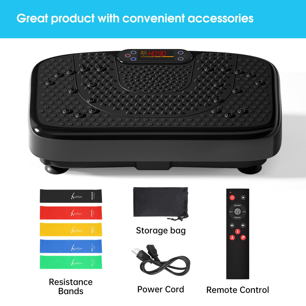 SoftGym Vibration Plate Exercise Machine for Lymphatic Drainage,Power Vibrate Stand Shake Board 450 Lbs Capacity Whole Body Workout Waver with Fitness Resistance Bands Weight Loss Gifts for Women Men - The Cozy Corner