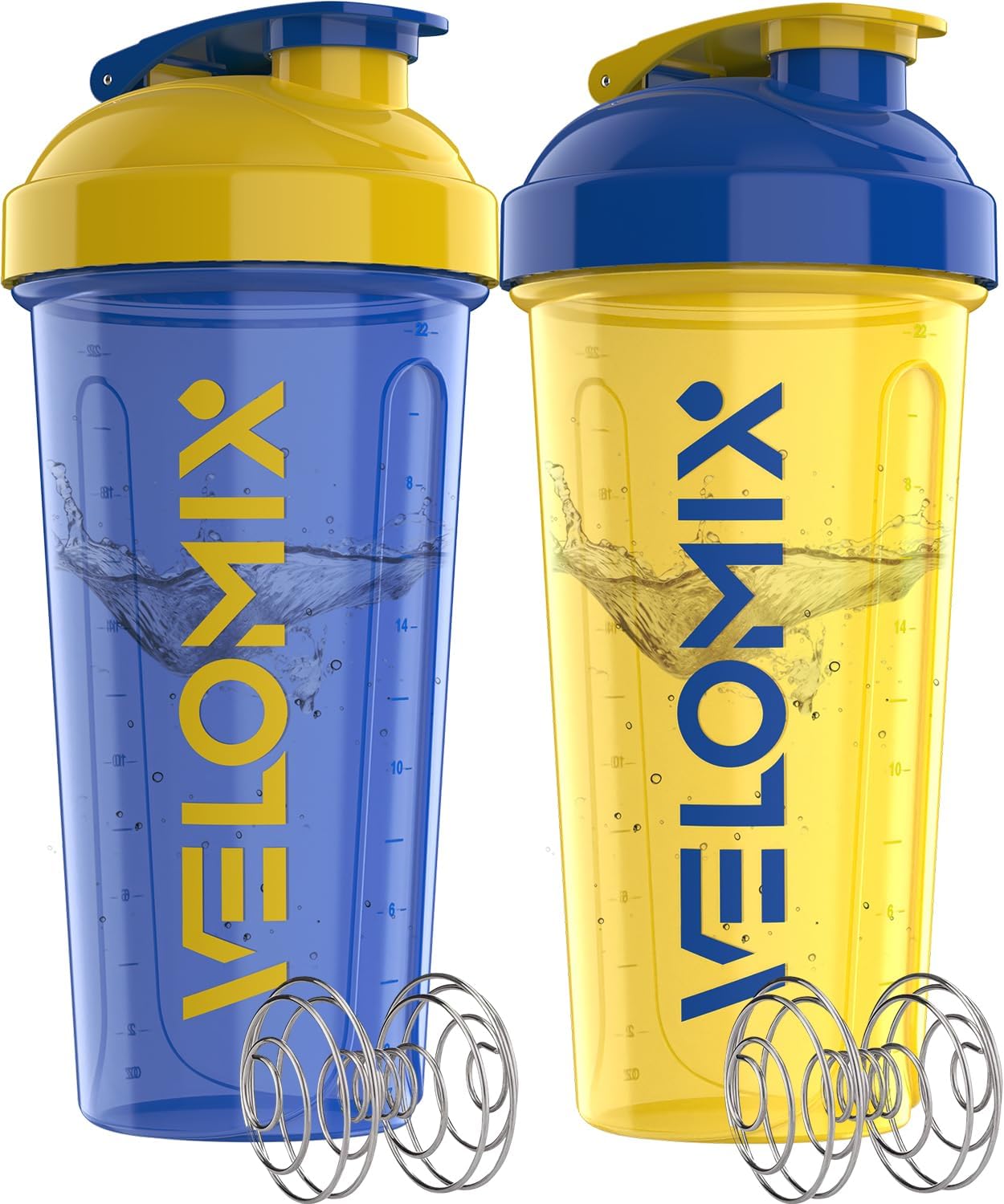 VELOMIX - 2 Pack - 28 oz Protein Shaker Bottles for Protein Mixes - 2x Wire Whisk | Leak Proof Shaker Cups for Protein Shakes | Protein Shaker Bottle Pack (Black/Transparent) - The Cozy Corner
