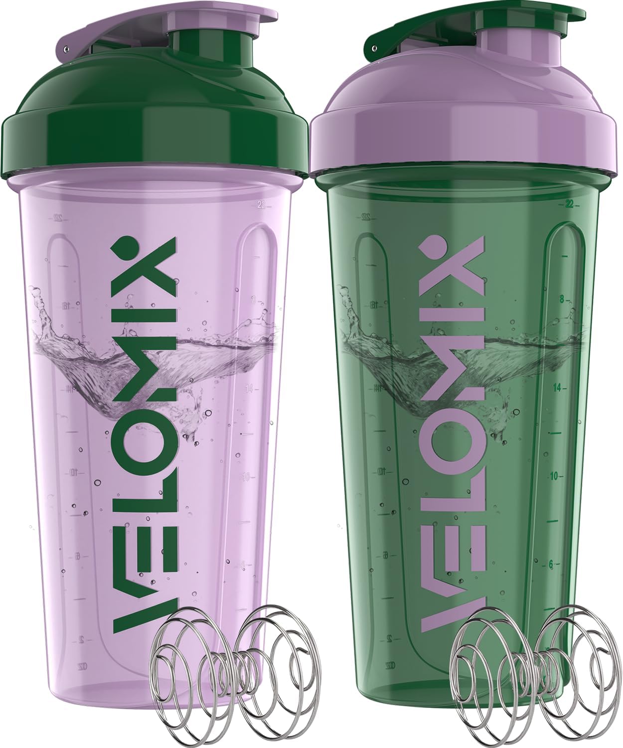 VELOMIX - 2 Pack - 28 oz Protein Shaker Bottles for Protein Mixes - 2x Wire Whisk | Leak Proof Shaker Cups for Protein Shakes | Protein Shaker Bottle Pack (Black/Transparent) - The Cozy Corner