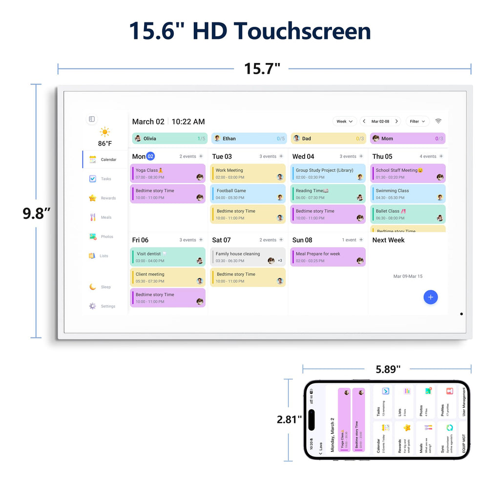 Digital Calendar, 15.6 Inch Wall Planner Electronic Calendar & Chore Chart, Smart Touchscreen Interactive Display for Family Schedules, Great for Organizing Your Routines, Wall & Desk Mountable - The Cozy Corner