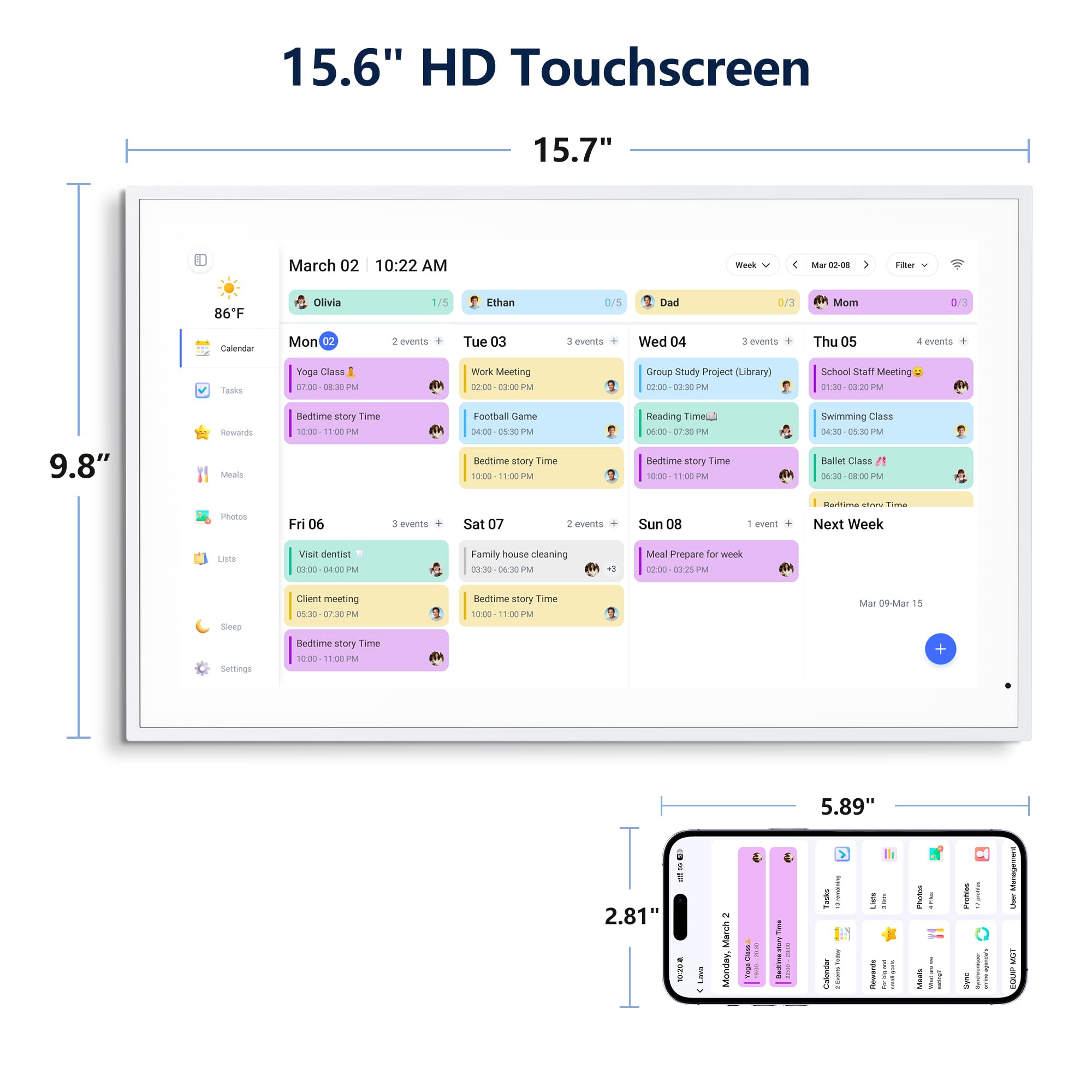 Digital Calendar, 15.6 Inch Wall Planner Electronic Calendar & Chore Chart, Smart Touchscreen Interactive Display for Family Schedules, Great for Organizing Your Routines, Wall & Desk Mountable - The Cozy Corner