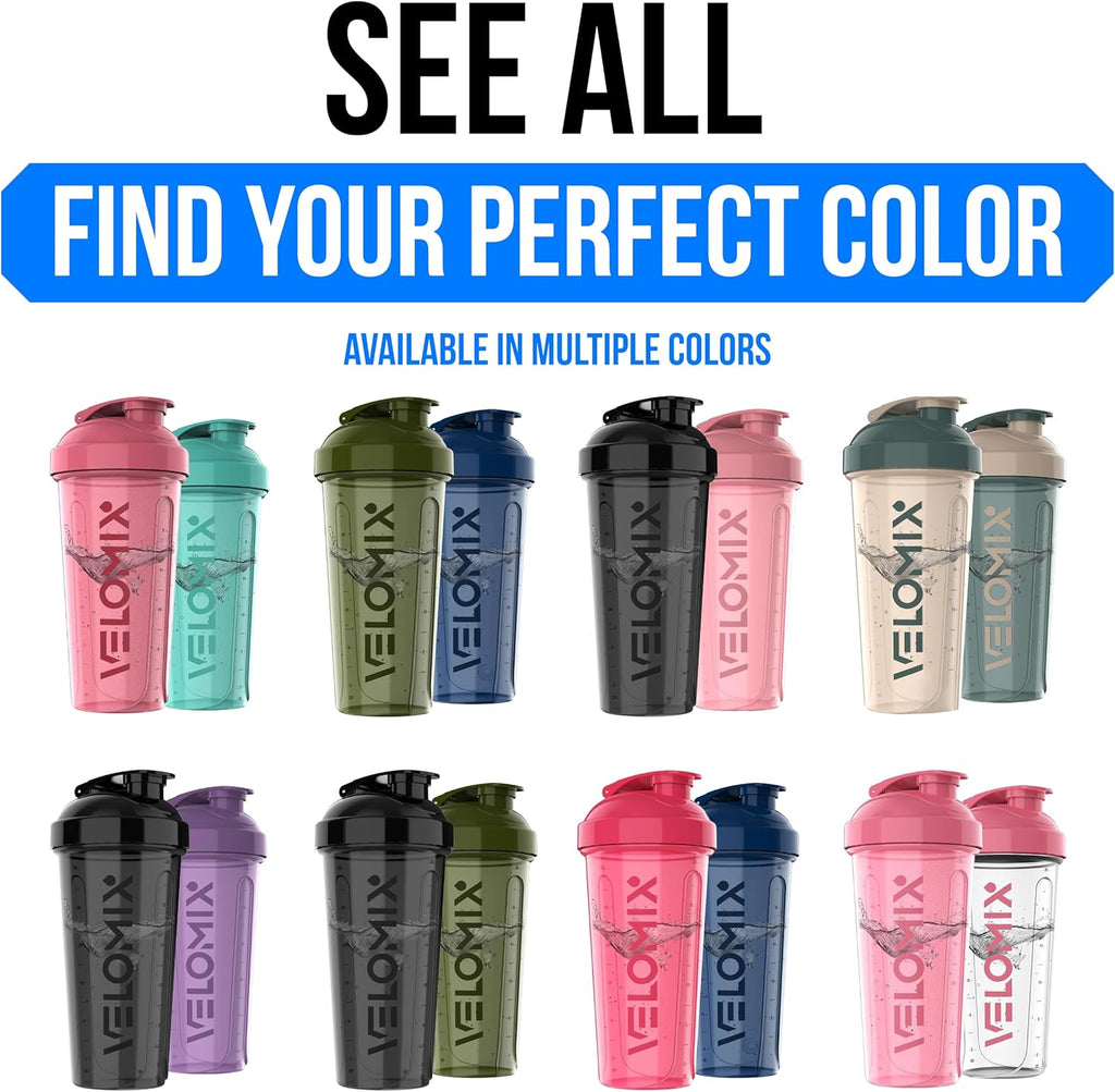 VELOMIX - 2 Pack - 28 oz Protein Shaker Bottles for Protein Mixes - 2x Wire Whisk | Leak Proof Shaker Cups for Protein Shakes | Protein Shaker Bottle Pack (Black/Transparent) - The Cozy Corner