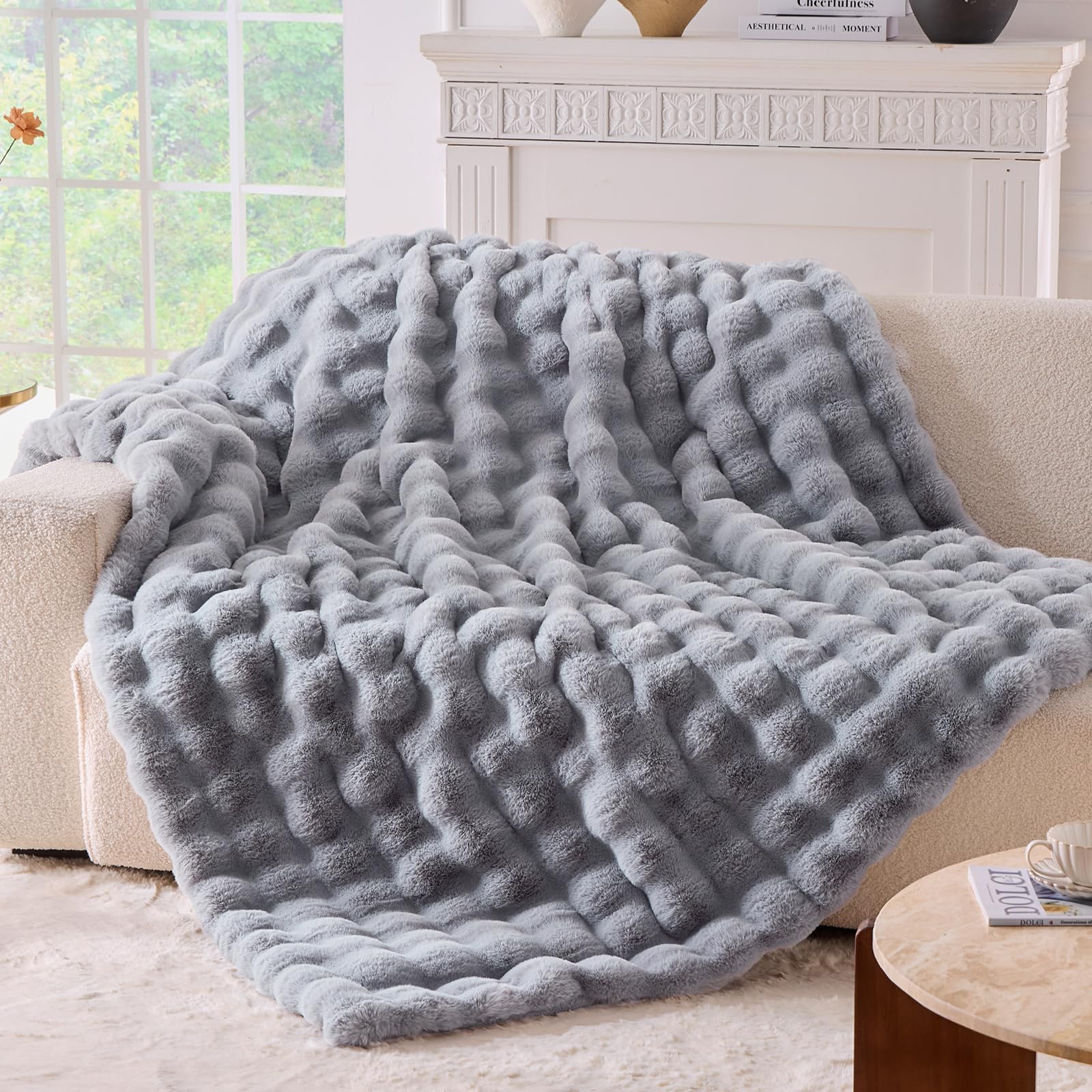 BENVWE Fluffy Faux Fur Throw Blanket for Couch, Soft Plush Thick Cozy Fuzzy Luxury Minky Bubble Blanket for Home Living Room Decor Gift for Women, Navy Blue, 63" x 80", 1100GSM - The Cozy Corner