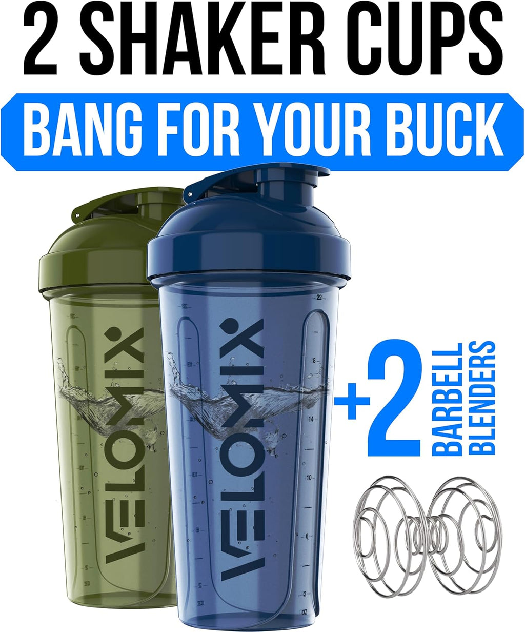 VELOMIX - 2 Pack - 28 oz Protein Shaker Bottles for Protein Mixes - 2x Wire Whisk | Leak Proof Shaker Cups for Protein Shakes | Protein Shaker Bottle Pack (Black/Transparent) - The Cozy Corner