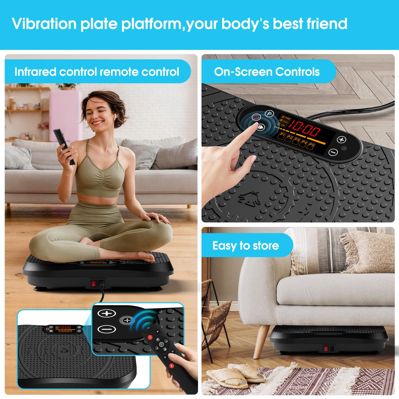 SoftGym Vibration Plate Exercise Machine for Lymphatic Drainage,Power Vibrate Stand Shake Board 450 Lbs Capacity Whole Body Workout Waver with Fitness Resistance Bands Weight Loss Gifts for Women Men - The Cozy Corner