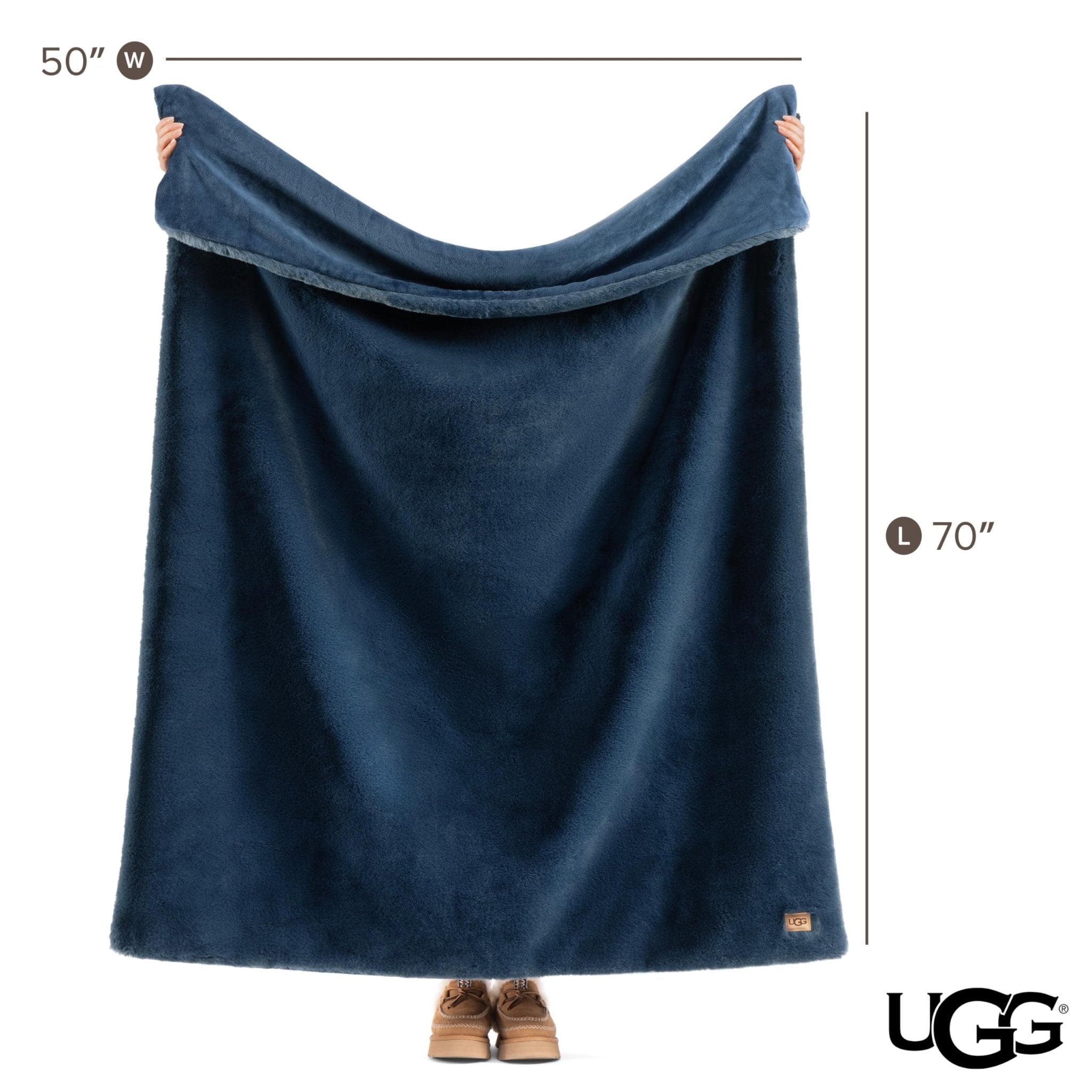 UGG Euphoria Faux Fur Throw Blanket, Oversized Soft Throw for Couch or Bed, Luxury Room Decor, Giftable Fuzzy Blankets, Machine Washable, 50 - inch x 70 - inch, Chambray Blue Grey - The Cozy Corner