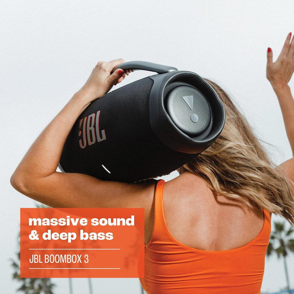 JBL Boombox 3 Black Portable Bluetooth Speaker with Massive Sound, Deepest Bass, IPX7 Waterproof, 24H Playtime, PartyBoost - The Cozy Corner