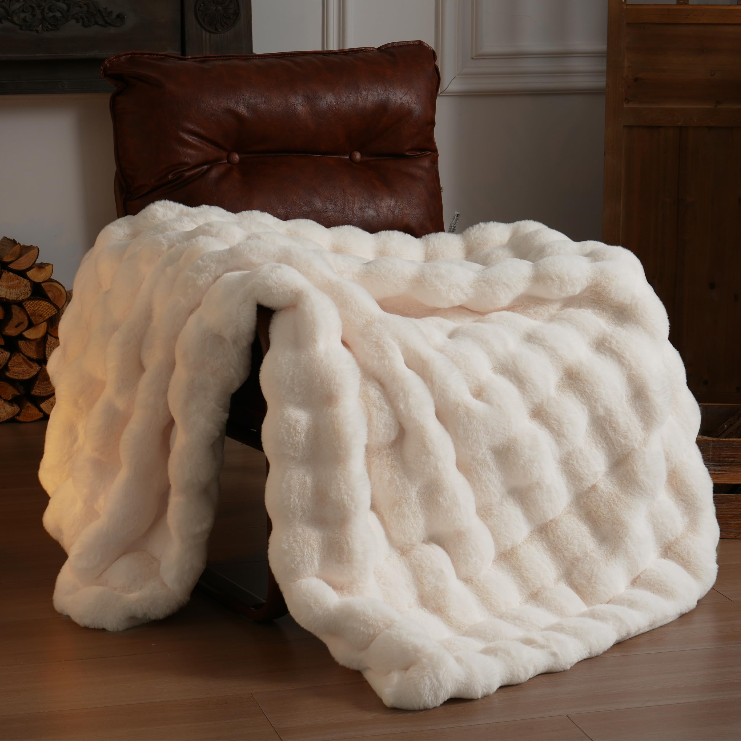 BENVWE Fluffy Faux Fur Throw Blanket for Couch, Soft Plush Thick Cozy Fuzzy Luxury Minky Bubble Blanket for Home Living Room Decor Gift for Women, Navy Blue, 63" x 80", 1100GSM - The Cozy Corner