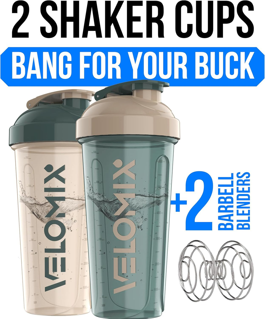 VELOMIX - 2 Pack - 28 oz Protein Shaker Bottles for Protein Mixes - 2x Wire Whisk | Leak Proof Shaker Cups for Protein Shakes | Protein Shaker Bottle Pack (Black/Transparent) - The Cozy Corner