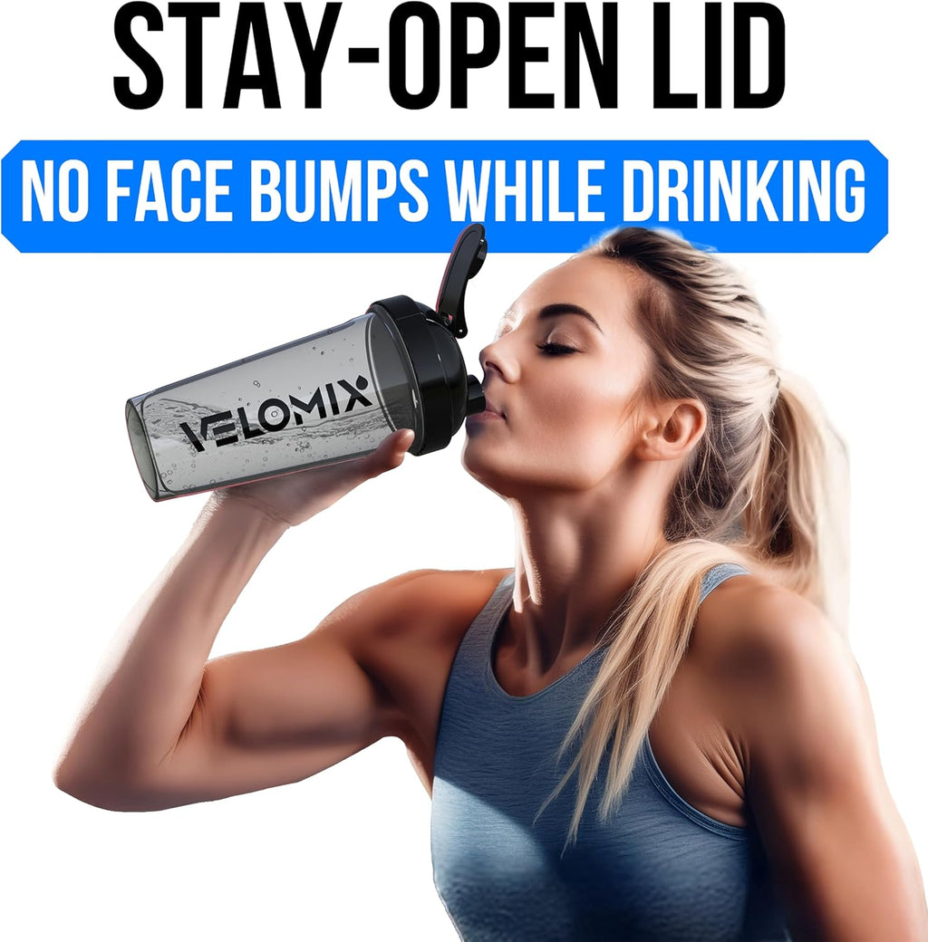 VELOMIX - 2 Pack - 28 oz Protein Shaker Bottles for Protein Mixes - 2x Wire Whisk | Leak Proof Shaker Cups for Protein Shakes | Protein Shaker Bottle Pack (Black/Transparent) - The Cozy Corner