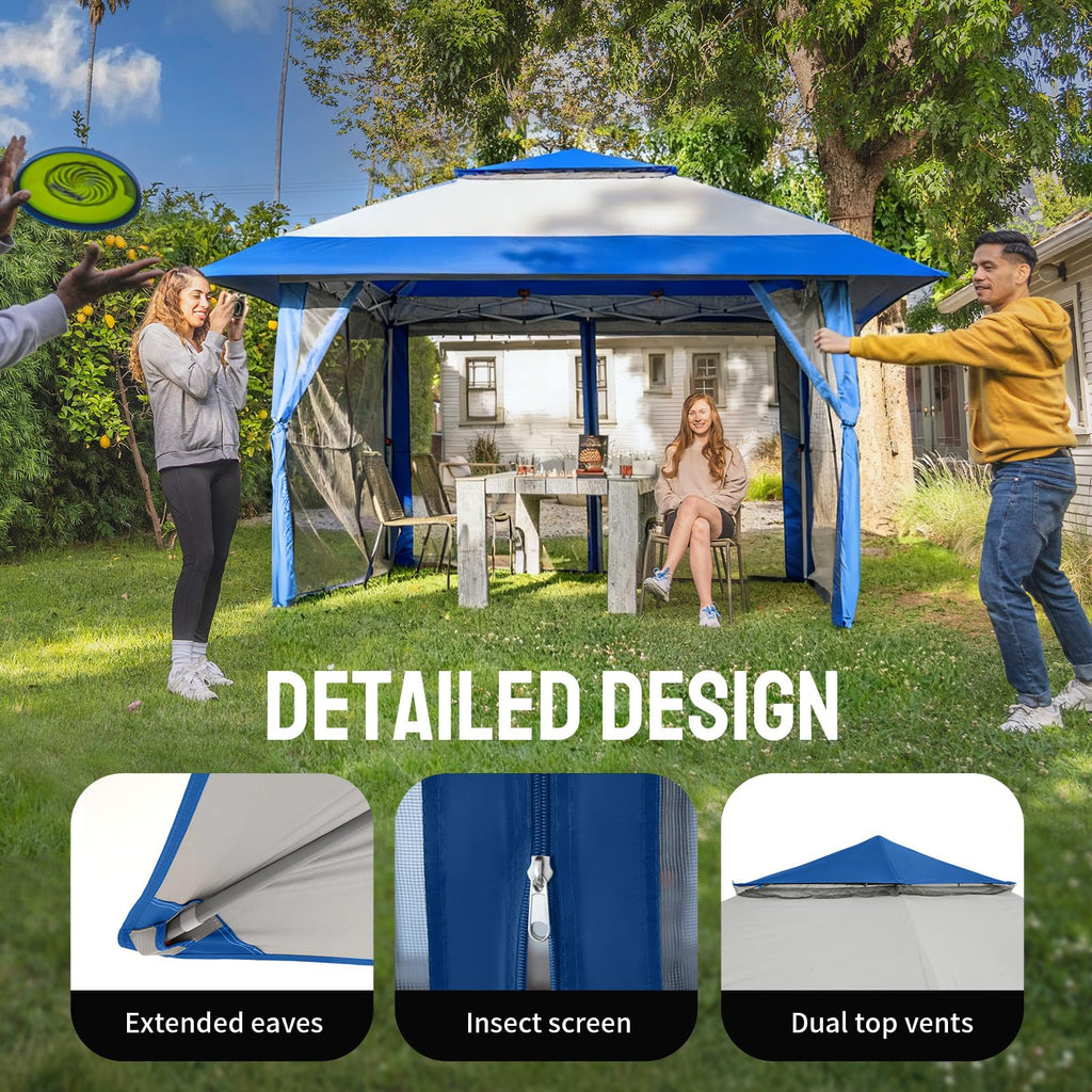 CROWN SHADES 13x13 Pop Up Gazebo, Canopy Tent, Gazebos on Clearance - Outdoor Gazebo for Backyard & Patio Furniture - Carpa Pop Up Tent with Wheeled STO - N - Go Cover Bag (Beige & Coffee) - The Cozy Corner