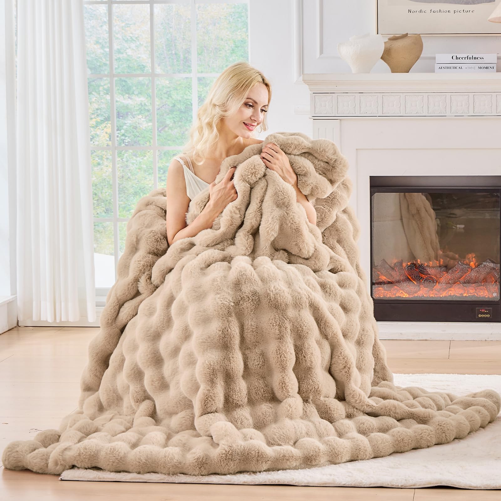 BENVWE Fluffy Faux Fur Throw Blanket for Couch, Soft Plush Thick Cozy Fuzzy Luxury Minky Bubble Blanket for Home Living Room Decor Gift for Women, Navy Blue, 63" x 80", 1100GSM - The Cozy Corner
