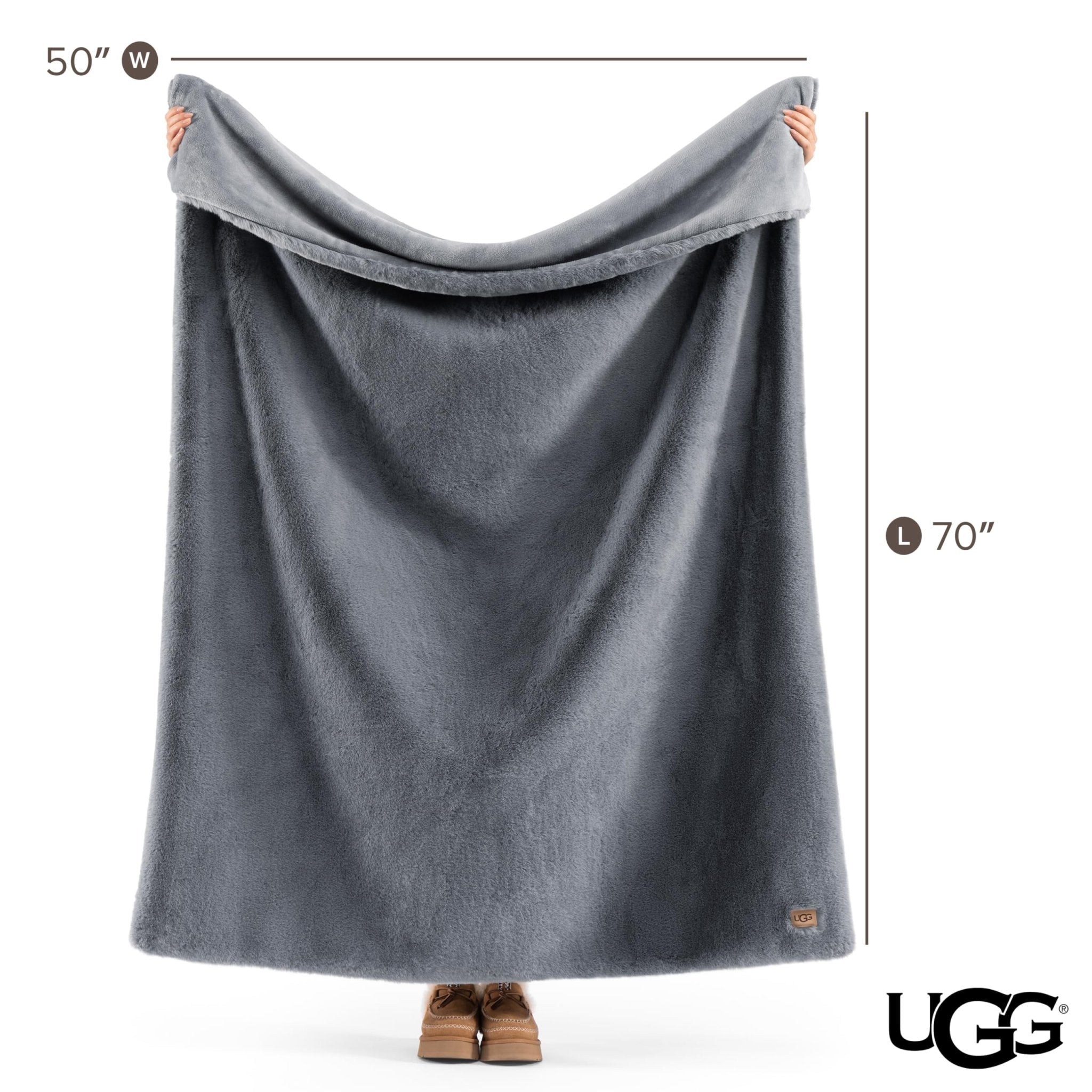 UGG Euphoria Faux Fur Throw Blanket, Oversized Soft Throw for Couch or Bed, Luxury Room Decor, Giftable Fuzzy Blankets, Machine Washable, 50 - inch x 70 - inch, Chambray Blue Grey - The Cozy Corner
