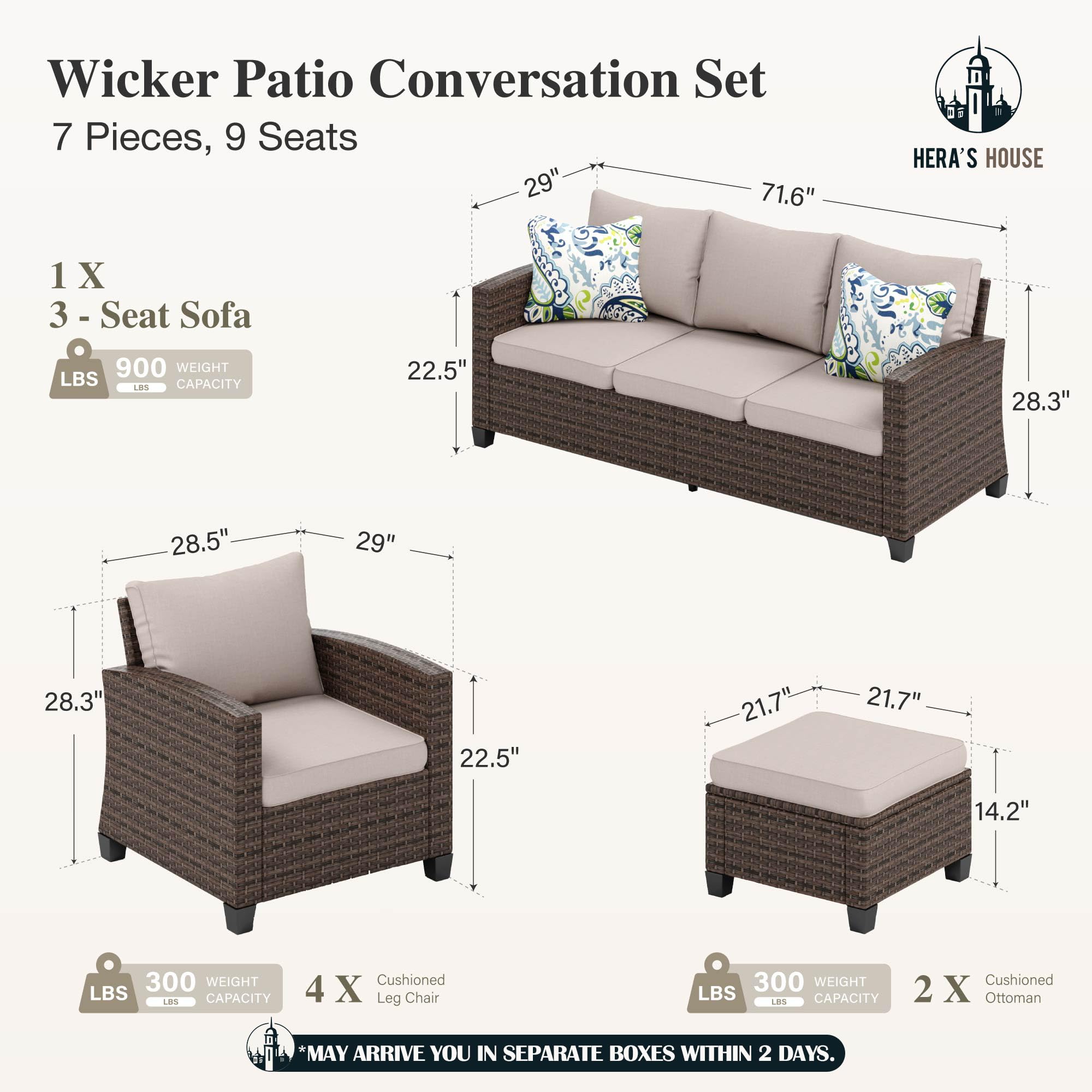HERA'S HOUSE Patio Furniture Set with 56" Fire Pit Table, Outdoor Patio Conversation Sets, 6 Pieces 7 Seats Wicker Outside Sectional Sofa Set for Lawn Backyard Deck - The Cozy Corner