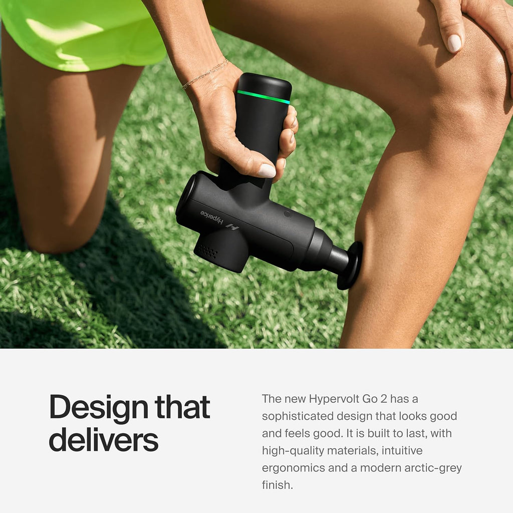Hyperice Hypervolt Go 2 - Black - Featuring Quiet Glide Technology - Handheld Percussion Massage Gun - 3 Speeds, 2 Interchangeable Heads - Helps Relieve Sore Muscles and Stiffness - The Cozy Corner