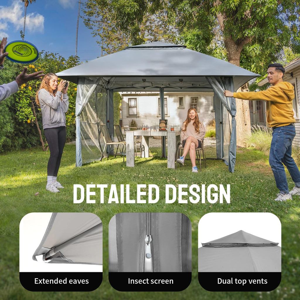 CROWN SHADES 13x13 Pop Up Gazebo, Canopy Tent, Gazebos on Clearance - Outdoor Gazebo for Backyard & Patio Furniture - Carpa Pop Up Tent with Wheeled STO - N - Go Cover Bag (Beige & Coffee) - The Cozy Corner
