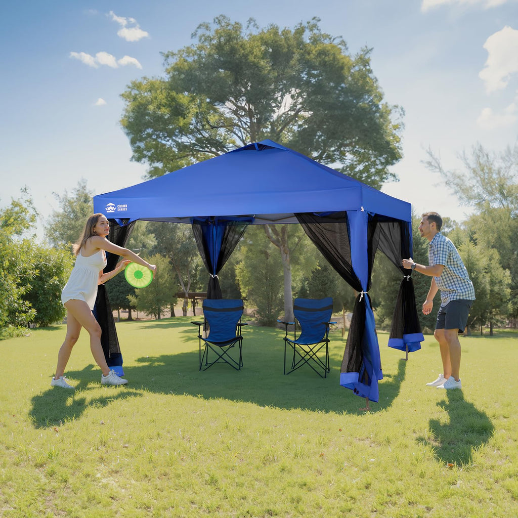 CROWN SHADES 13x13 Pop Up Gazebo, Canopy Tent, Gazebos on Clearance - Outdoor Gazebo for Backyard & Patio Furniture - Carpa Pop Up Tent with Wheeled STO - N - Go Cover Bag (Beige & Coffee) - The Cozy Corner
